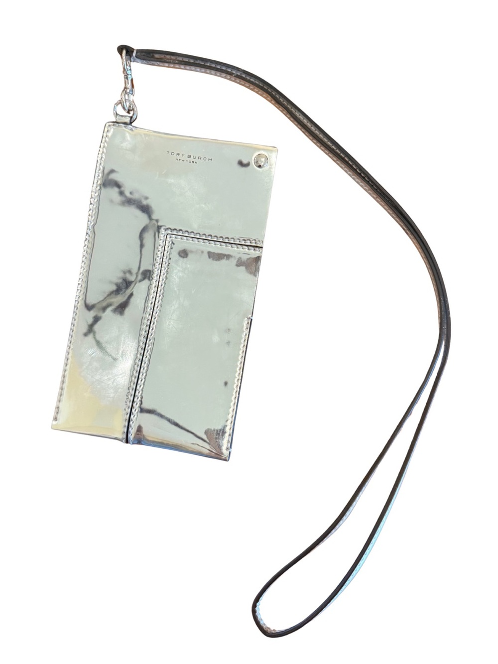 Tory Burch Metallic Silver Marble Wristlet Phone Case